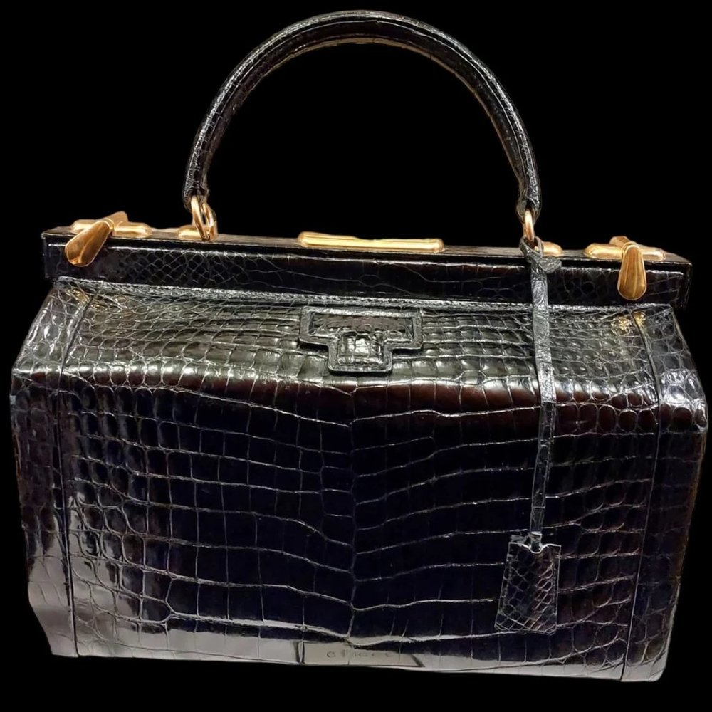 Gucci satchel in black crocodile from the 60s